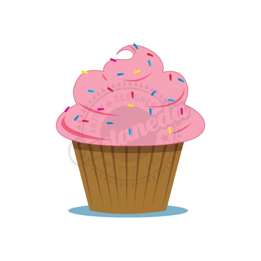 Pink Cupcake with sprinkles - clipart