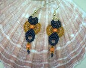 Orange and Black Micro Macrame Earrings