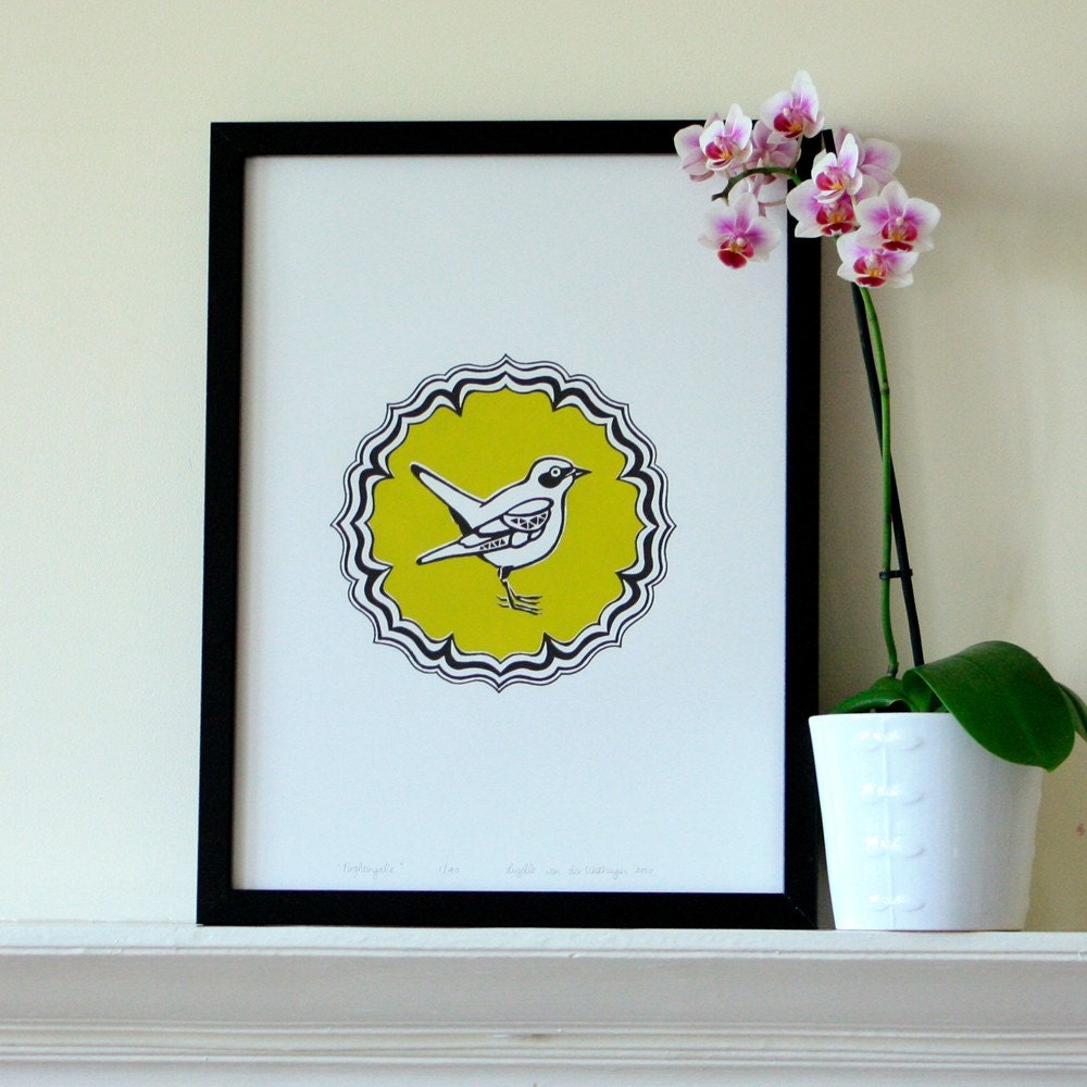 Nightingale original silkscreen print - chartreuse Edition of 55