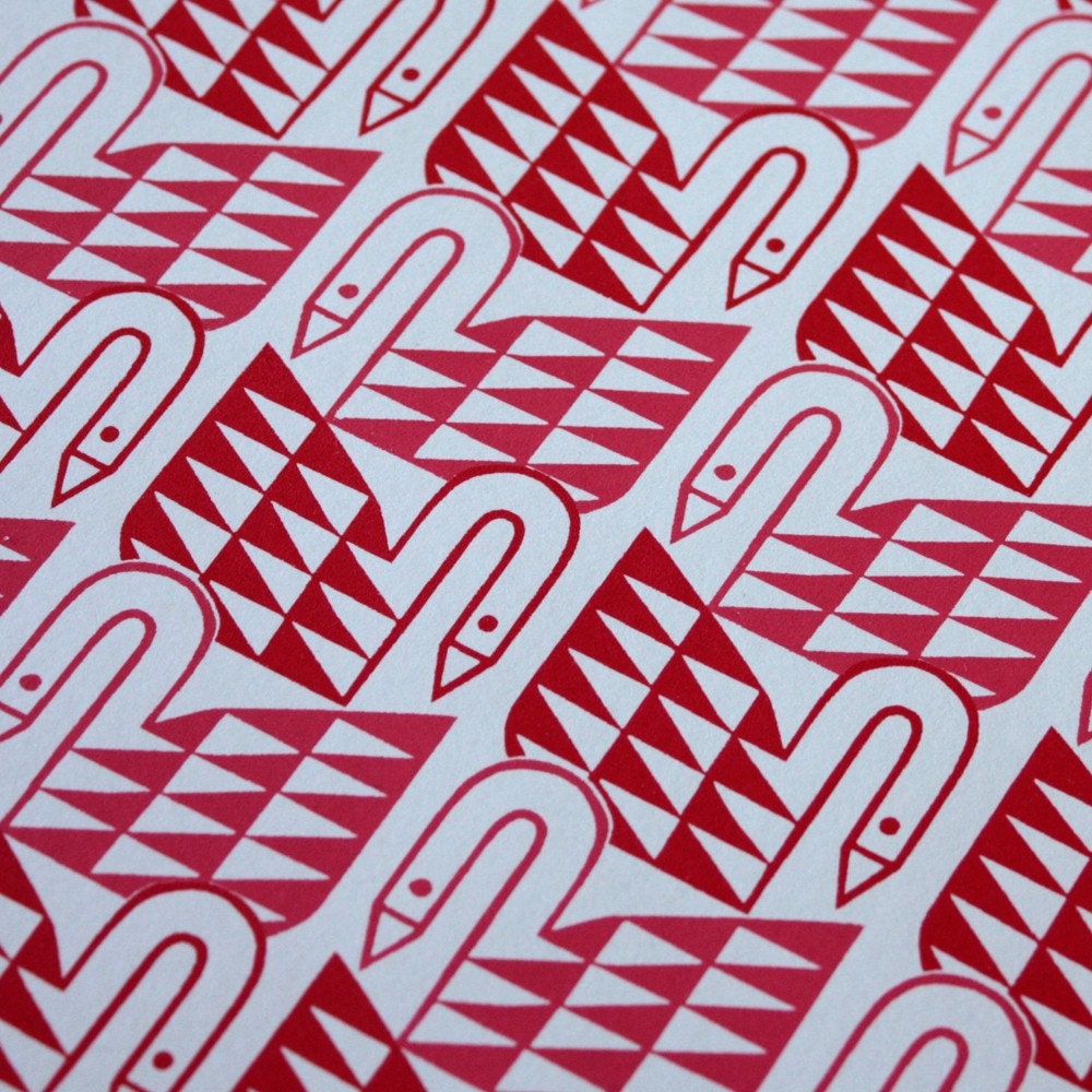 SWANS silkscreen print in bright red & hot pink