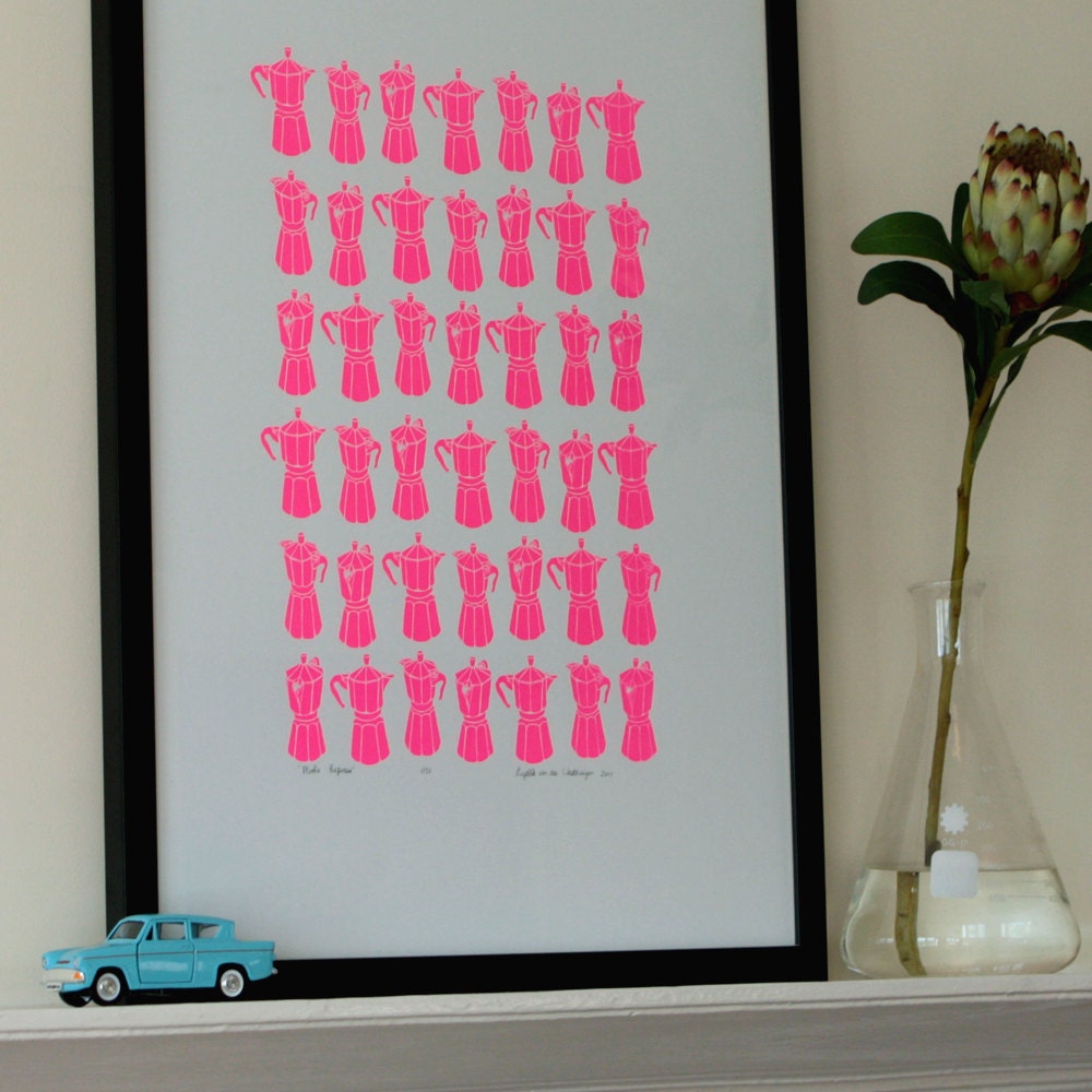 Neon Pink Moka Express silkscreen print JanuarySale