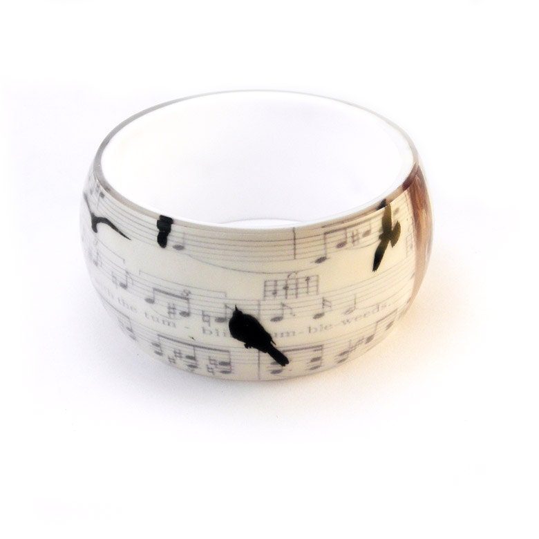Opaque Resin Bangle. Bird Song. Resin  Bracelet. Bangle Cuff. Graphic Bangle. XL Super chunky style