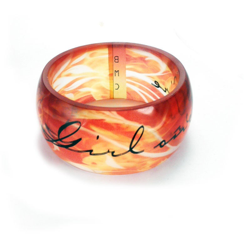 Girl on Fire, XL SUPER CHUNKY Hunger Games Inspired, Resin Graphic Bangle.