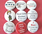 Knitting Knitters Pin Back Buttons Badges Flair Party Favors - Pack of 9 1" round pinback buttons