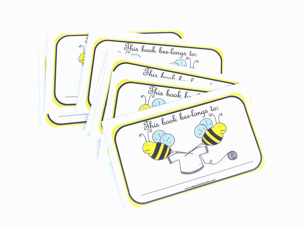 Book Sticker Label Ex Libris Bookplates - This Book BEE Longs to Me - Knitting Bee - Set of 10