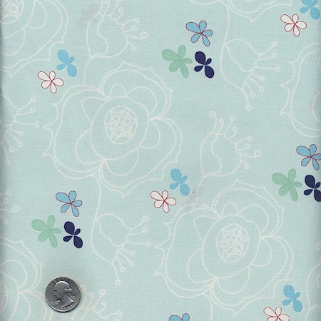 1 Yard Party Dress by Mo Bedell :Rambler Rose Baby Sky Blue Floral Sketches Quilt Cotton Fabric by Blue Hill