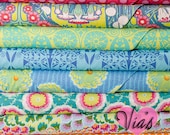 Soul Blossom : Amy Butler Fat Quarter Kit Ocean Blue Lime Green Retro Modern Collection Quilt Fabric Bundle