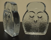 Pair of 1970's Joel Myers Blenko owl bookends