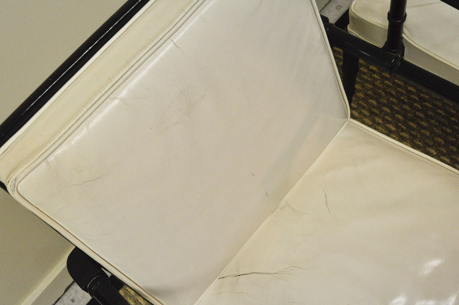 Pair of faux bamboo white leather armchairs