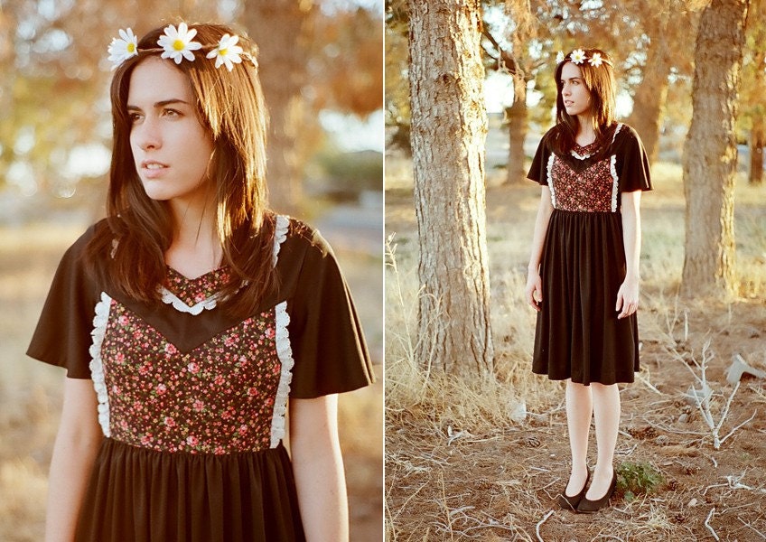 SALE Black Boho Peasant Dress