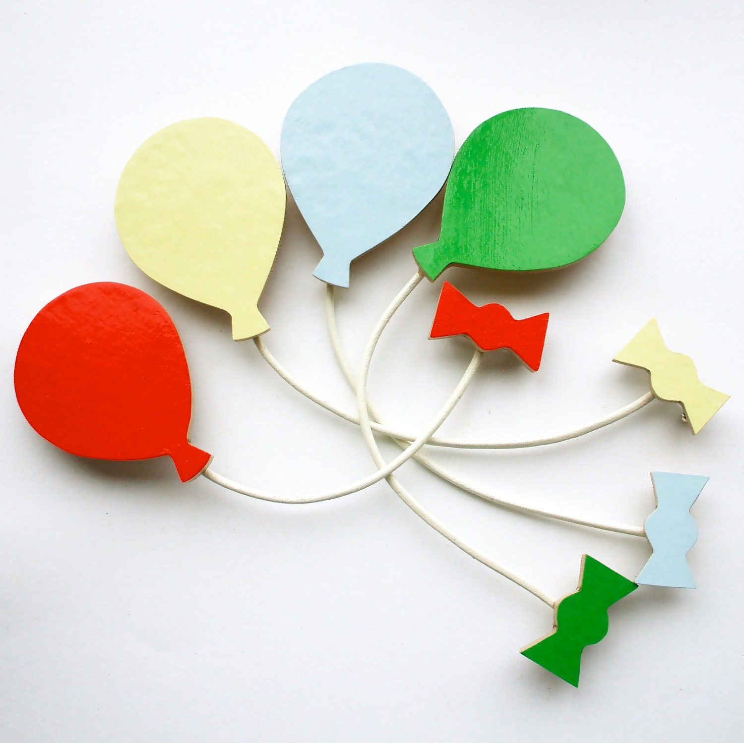 Balloon Brooch - Wooden Brooch - Collar Clip - Sweater Clip - Pastel Jewellery  - Red, Pale Yellow, Pale Blue or Green