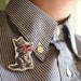 Wooden Cat Brooch with Bow