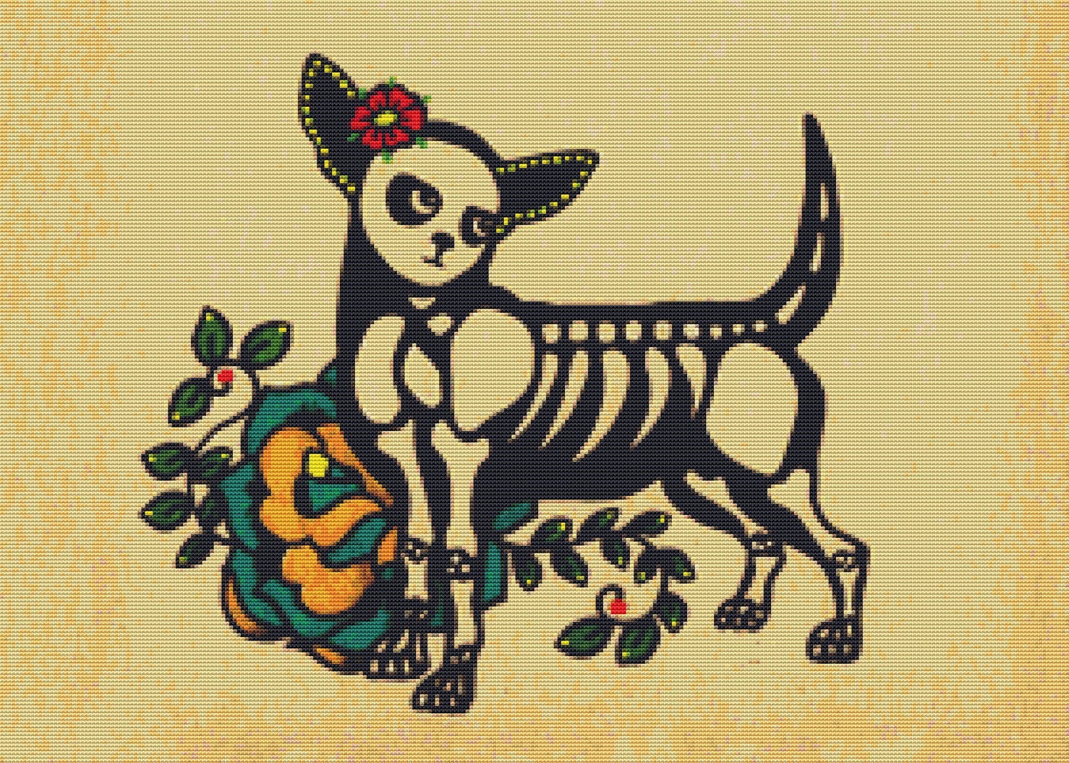 Modern Cross Stitch Kit 'Chihuahua' By Illustrated Ink - Tattoo cross stitch, counted cross stitch art, Needlework art