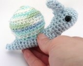 blue and green snail amigurumi