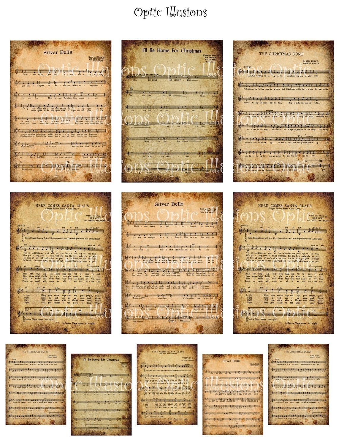 Altered Mini Christmas Carols - Sheet 1 - 2.5 x 3.5 - Great for making cards, trimmings, gift tags