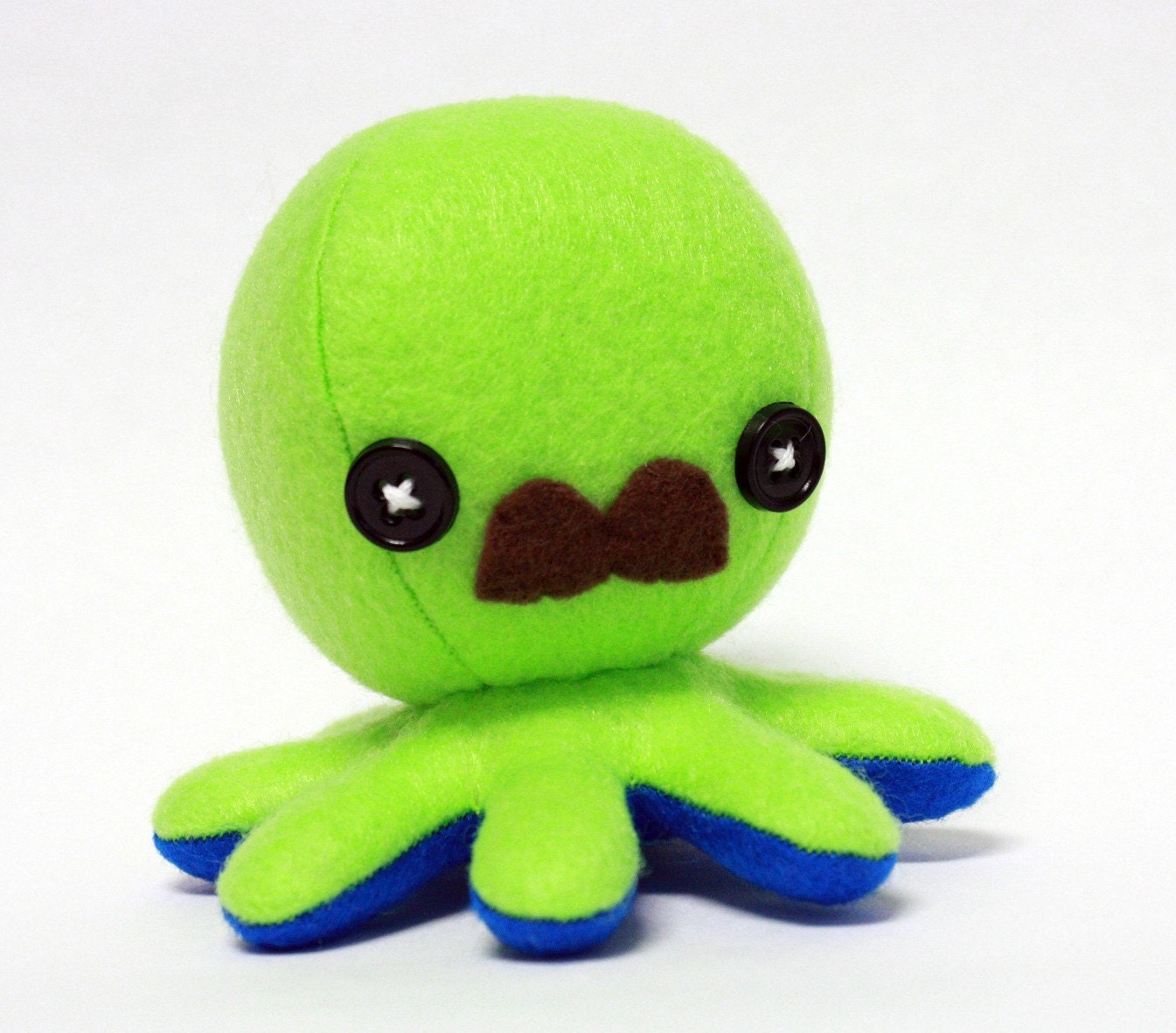 Green octopus plushie with mustache - 4"