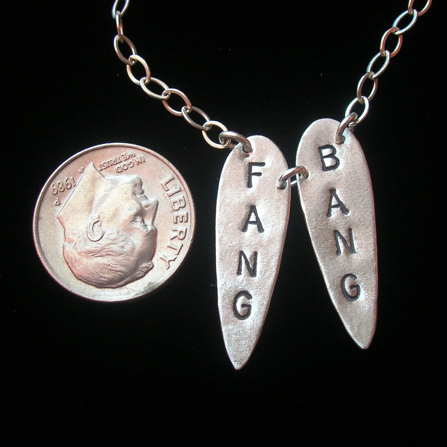 FANG BANG--Vampire Necklace, True Blood Necklace, Sterling Silver Teardrop