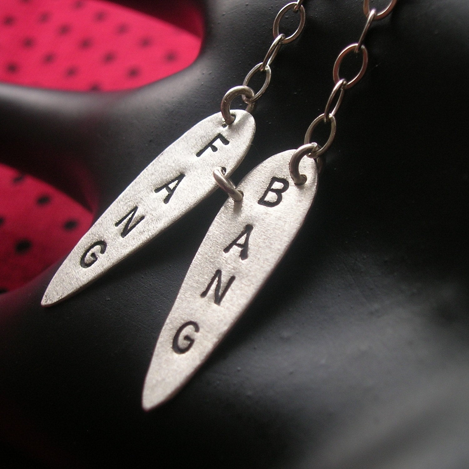 FANG BANG--Vampire Necklace, True Blood Necklace, Sterling Silver Teardrop
