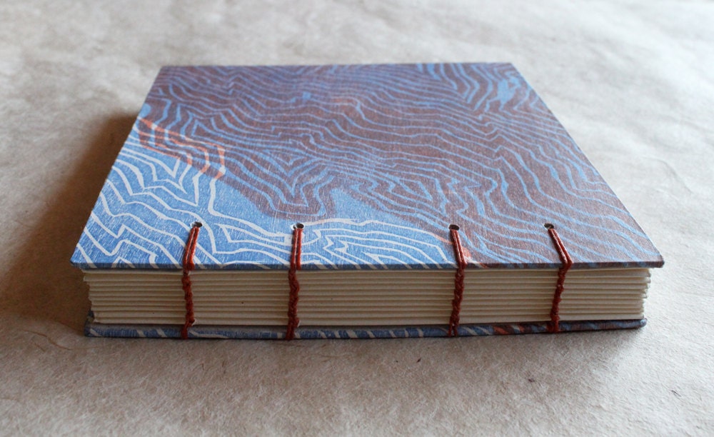 Topographical Red White and Blue Woodblock Printed Journal - The Tory