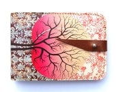Leather card case/ Oyster card holder - Peach tree design