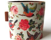 Leather cuff/ wallet wristband - Birds & Roses design