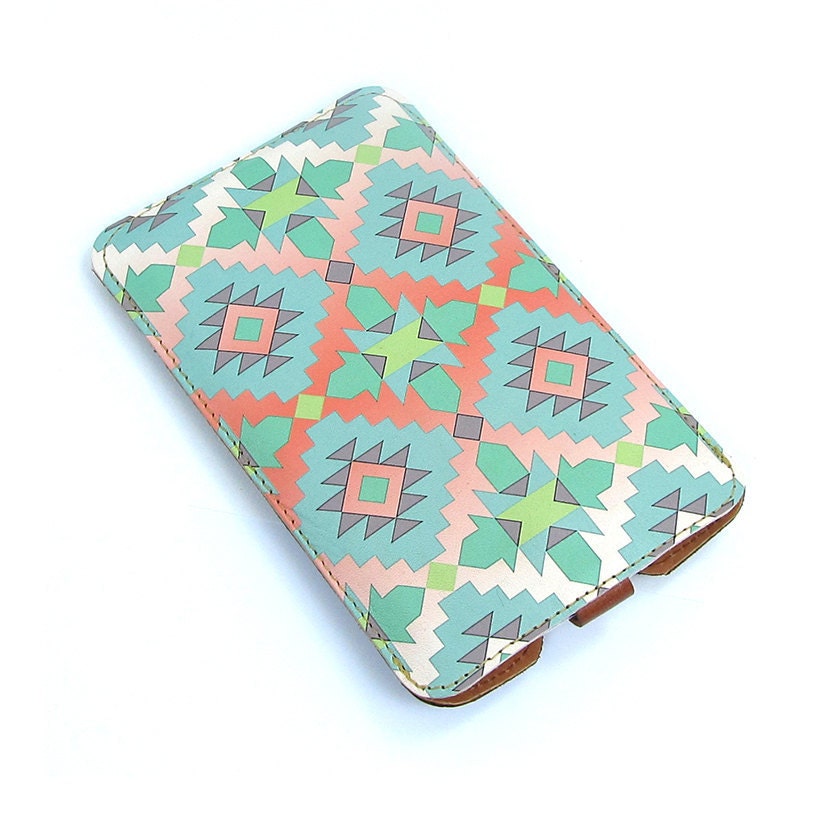 Leather Samsung Galaxy S2 / S3 / Note case - Aztec in Mint and Coral Pink