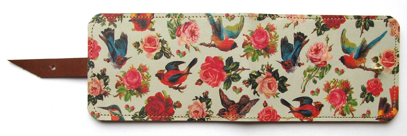 Leather card case/ Oyster card holder - Birds & Roses