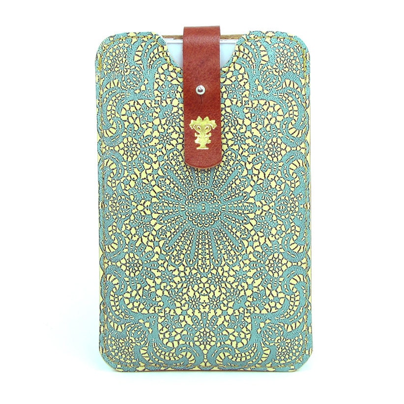 Leather iPhone (All) iTouch (All) case HTC -  Teal Double Lace