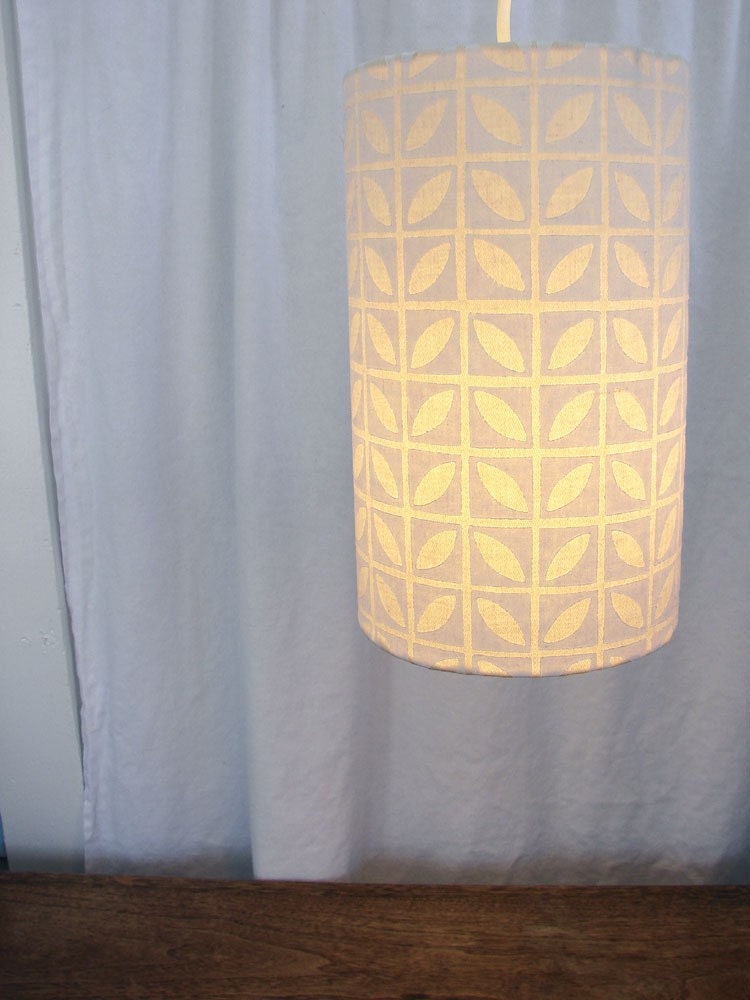 Block Printed Hemp and Organic Cotton Hanging Lamp in Minileaves