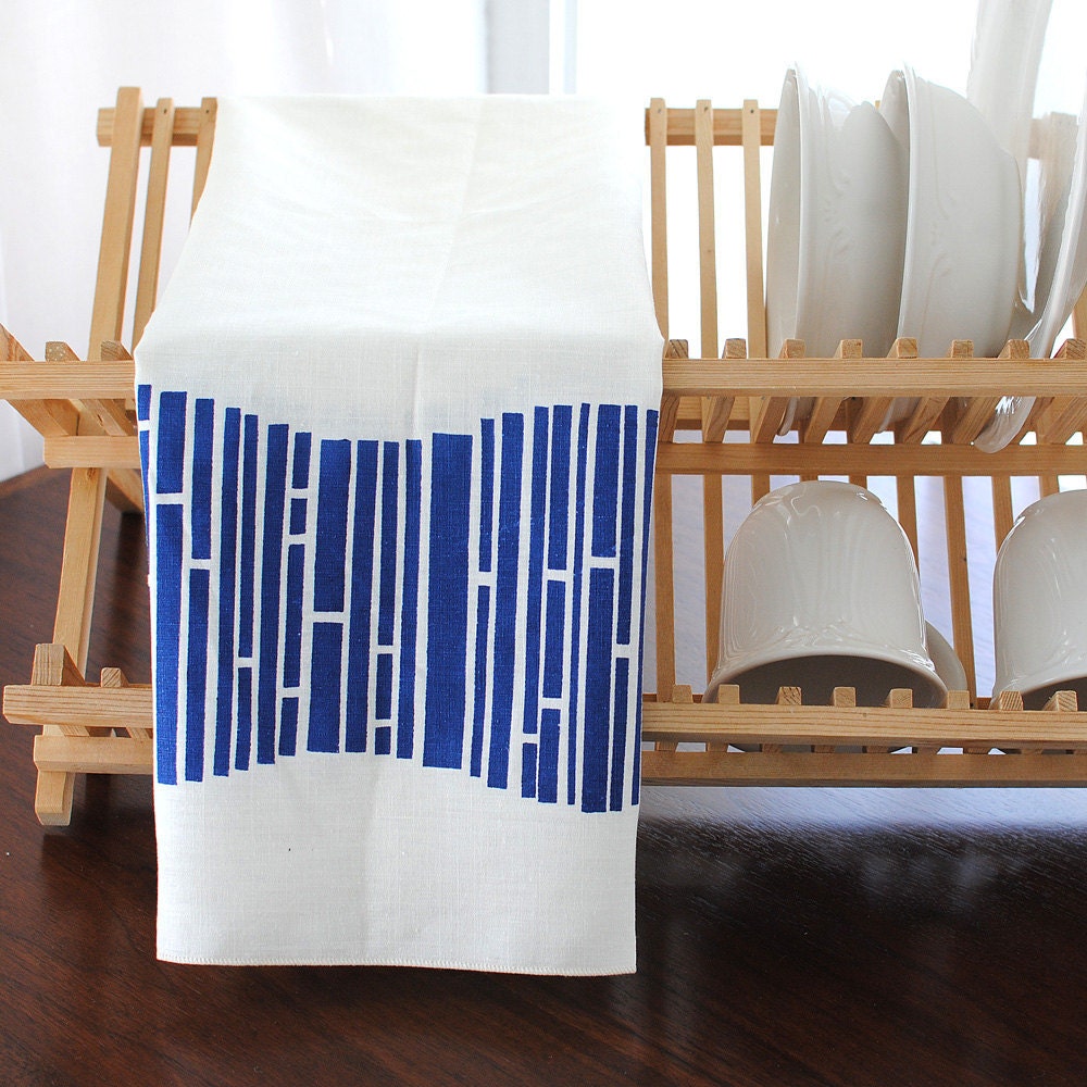Block Printed Hemp Organic Cotton Soy Kitchen Towel in Hatteras in Navy