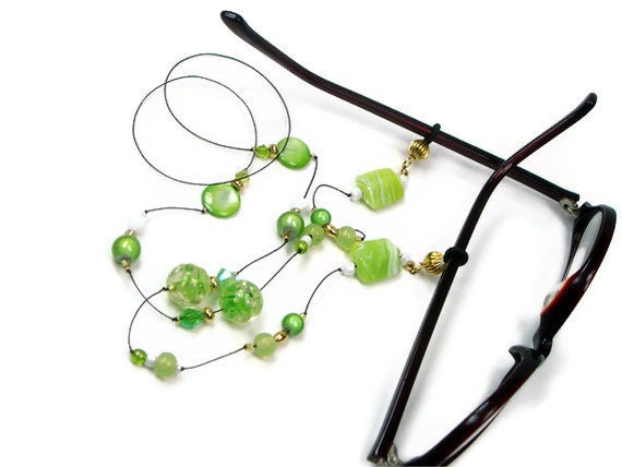 Beaded Glasses Necklace, Reading Glasses Holder, Granny Glasses Chain, Glasses Leash, Lanyard, Lime Green, TJBdesigns