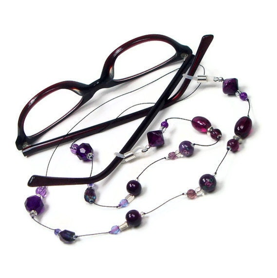 Glasses Necklace, Reading Glasses Holder, Granny Glasses Chain, Glasses Leash, Eyeglass Lanyard, Beaded, Purple, Wine, TJBdesigns