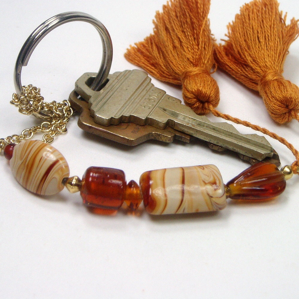 Beaded Scissor Fob, Quilting, Sewing, Cross Stitch, Gift for Crafter, Butterscotch Swirl, Brown, Orange, DIY Crafts, TJBdesigns