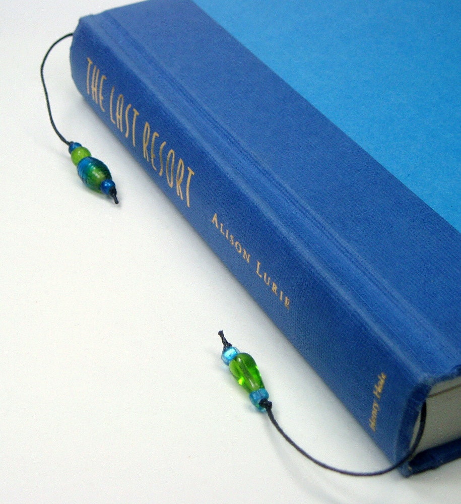 RESERVED Book Thong, Beaded Bookmark, Book Cord, Book String, Gift for Book Club, Blue, Green, TJBdesigns