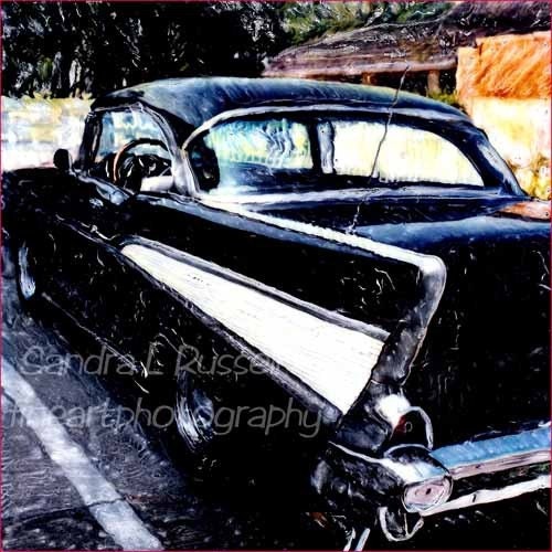 Black 57 chevy altered Polaroid photograph