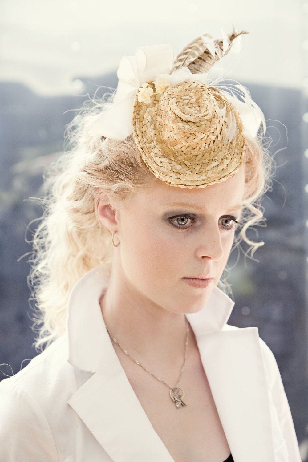Wynne Petite Straw Cocktail Hat by Love Charlie one of a kind