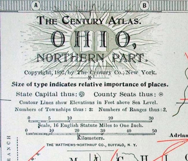 1902 Century Atlas Antique Map of the Northern Part of Ohio