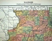 1890s Antique Map of Illinois