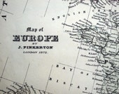 1873 Large Rare Double Page Antique Hand Coloured Map of Europe