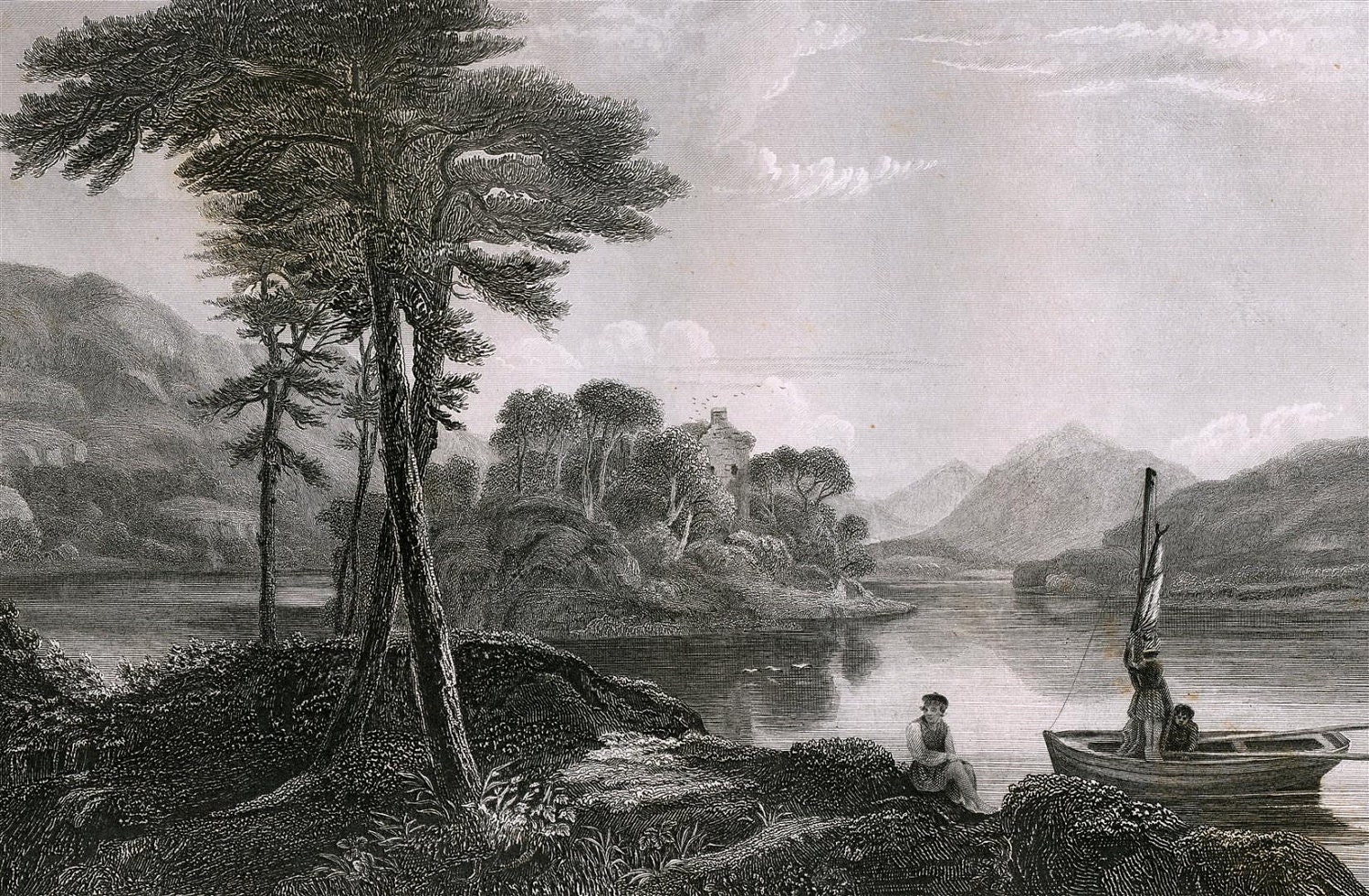 1862 Antique Engraving of Loch Awe in Argyll and Bute, Scotland