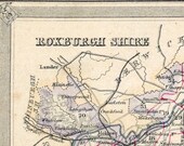 1862 Rare Hand-Coloured Antique Map of Roxburgh Shire, Scotland
