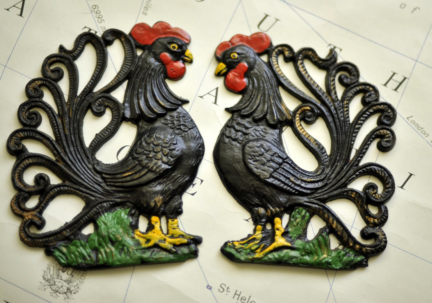 Vintage Pair of Heavy Metal Cock-a-Doodle Doo
