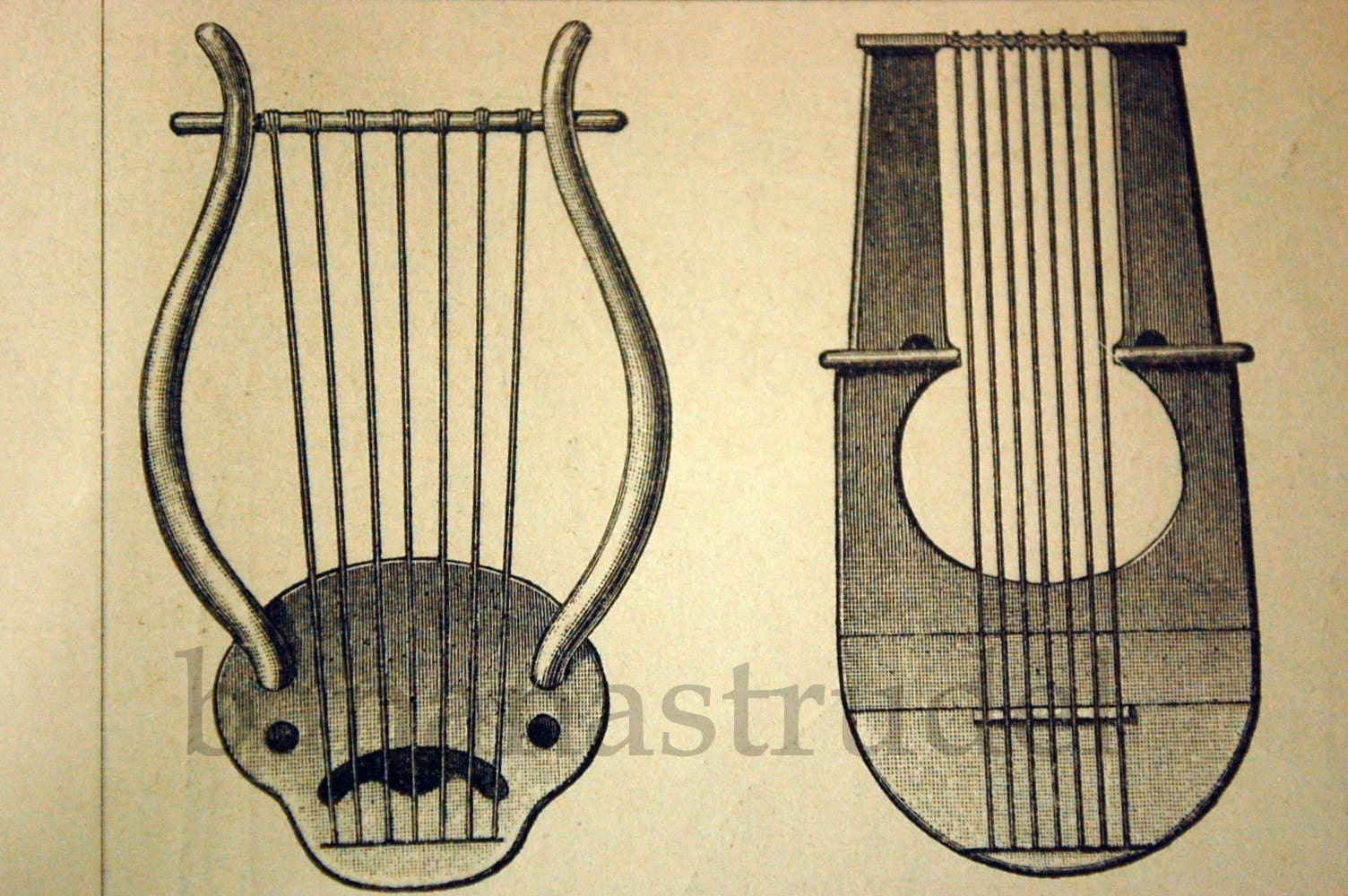 1895 Antique German Engraving of Musical Instruments No. 2