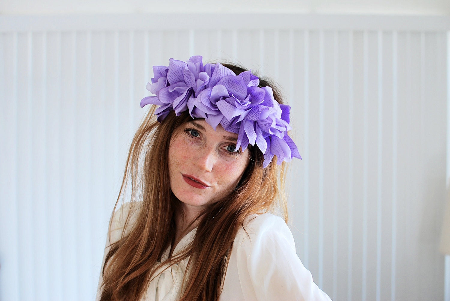 BEAUTIFUL Romantic Floral Crown - pastel lavender purple roses, statement headband, so chic - FREE worldwide shipping