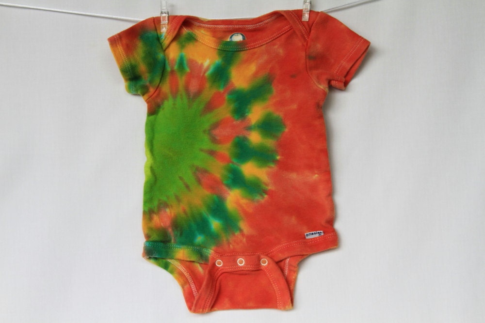 Children Baby Onesie Newborn Tie Dye Lime Tangerine Green Orange Golden Yellow Short Sleeve AnnThenBaby