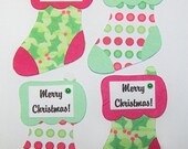 Die Cut Christmas Stocking Card Toppers Tag Merry Christmas Embellishments 4pcs