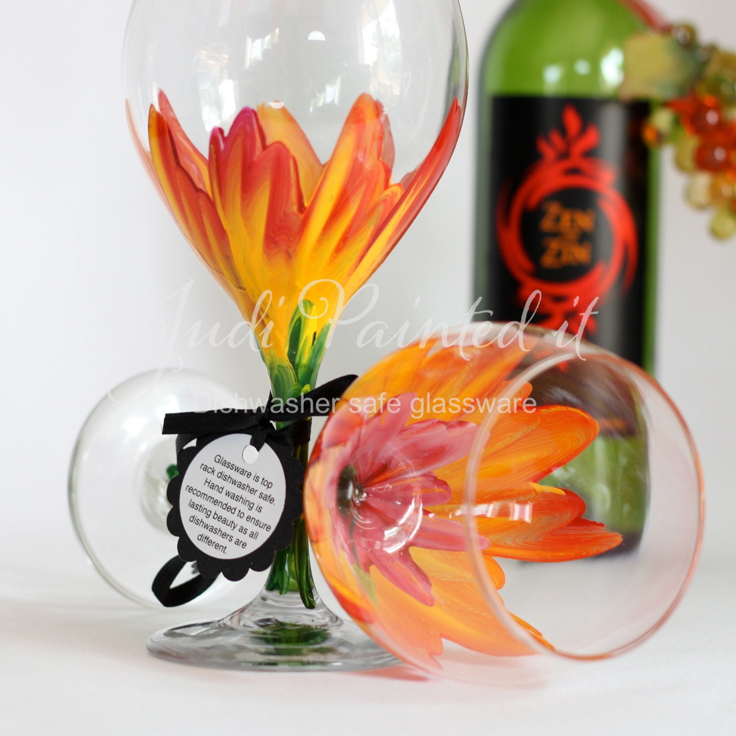 Tropical Hibiscus hand painted wine glass - FREE personalization, dishwasher safe