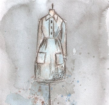 CLEARANCE Original - Watercolor and Charcoal - Vintage Dress Painting - Vintage Jane Dress - 8x10 - Lauren Maurer Artworks on Etsy