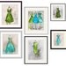 Print - Watercolor and Ink - Vintage Dress Painting - Vintage Aqua Trio - 10x13