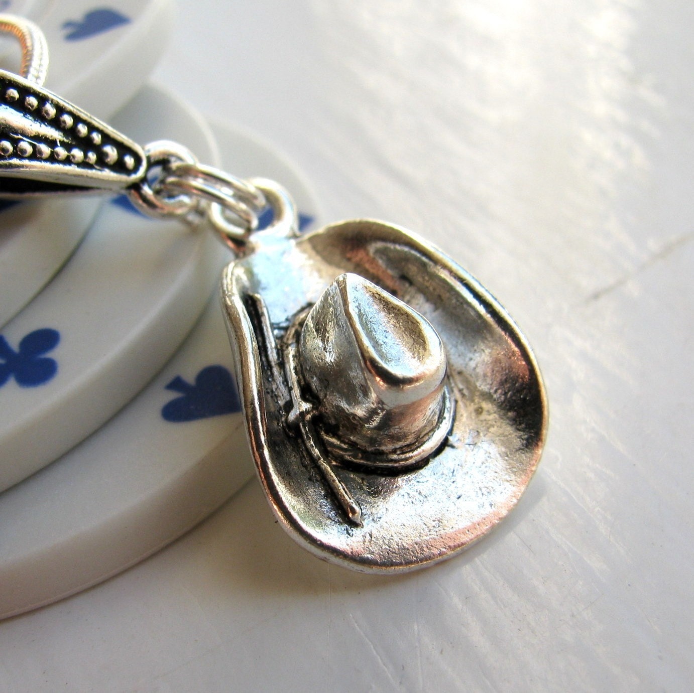 Cowboy Hat charm necklace, Tierra Cast  antiqued silver pewter, rodeo jewelry, Wild West, cowgirl, horseback riding, equestrian